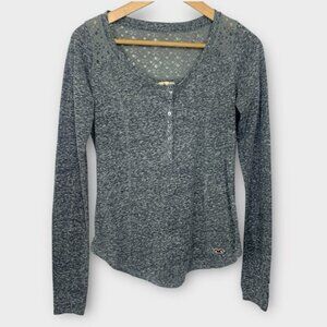 Hollister 90s Y2K Henley Top Lace Long Sleeve Gray